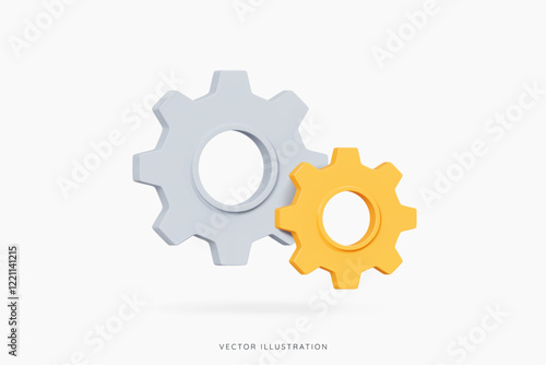 3D Cogwheel gear icon. Engineering technical support. System update. Setup and optimization. Setting symbols. Cartoon design element isolated on white background. 3D Vector illustration