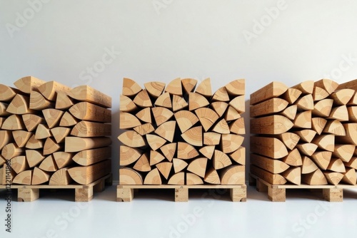 Neatly Stacked Wooden Logs on Pallets Ready for Transport