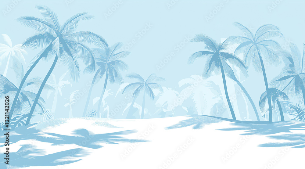 Fototapeta premium Abstract palm tree background on aqua blue with copy space