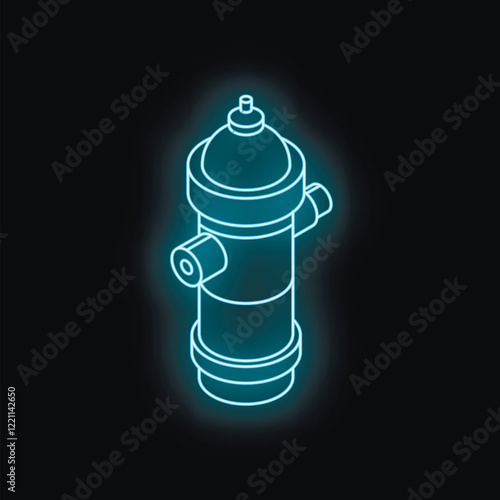 Neon blue fire hydrant glowing on a black background, providing safety and emergency water access