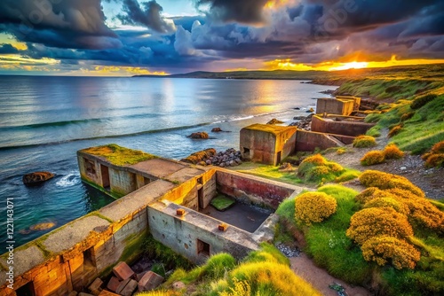 WWII Coastal Defenses: Eerie Ruins of Burghead's Moray Firth Sea Walls, Scotland photo