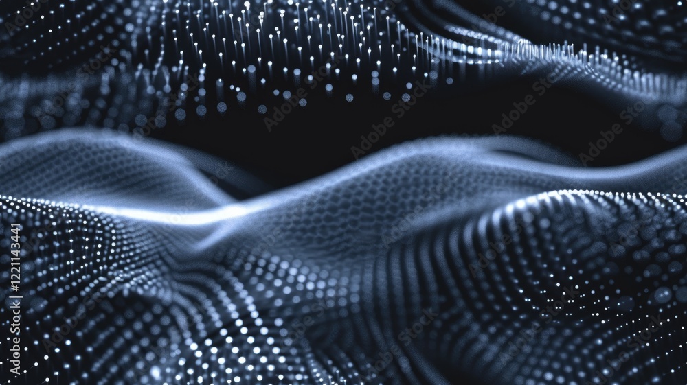 Abstract dots forming waves on a dark background. Abstract artwork of dot waves with glowing white dots with dark background. Digital particles and technology concept for wallpaper, banner. AIG53. Abstract dots forming waves on a dark background. Abstract artwork of dot waves with glowing white dots with dark background. Digital particles and technology concept for wallpaper, banner. AIG53.