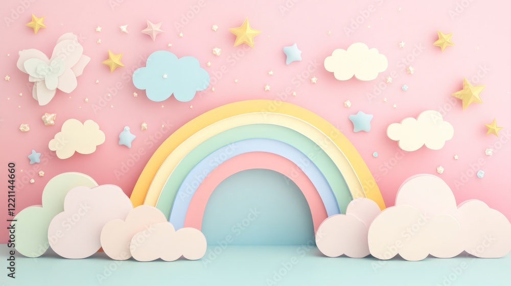 Pastel Rainbow Clouds Stars Scene Background Pastel Rainbow Clouds Stars Scene Background
