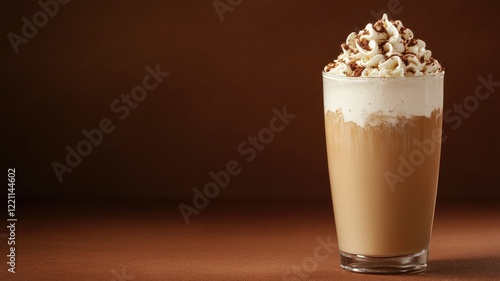 Delicious iced coffee topped with whipped cream and chocolate sprinkles