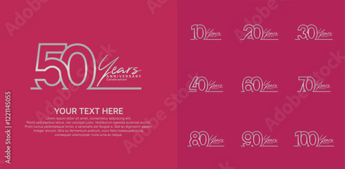 Anniversary logo set vector design, silver color for celebration event