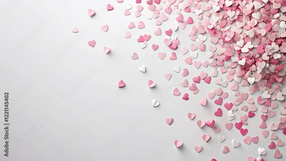 Pastel pink heart-shaped confetti falling gently on a white background, lively, sprinkle, lively, sprinkle, paper hearts Pastel pink heart-shaped confetti falling gently on a white background, lively, sprinkle, lively, sprinkle, paper hearts