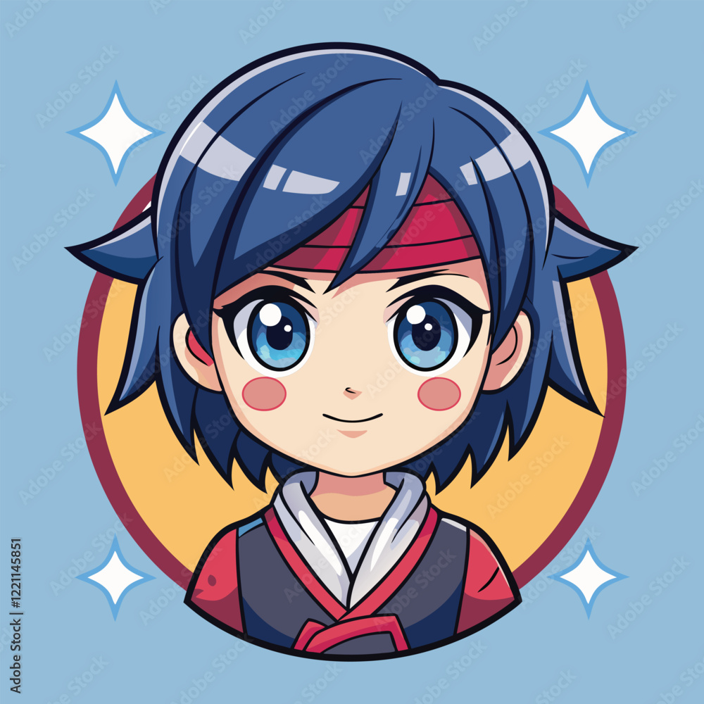 Chibi Anime Girl with Blue and Pink Hair 