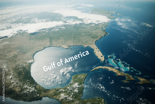 Aerial view on Mexico and Gulf of Mexico renamed now as Gulf of America photo