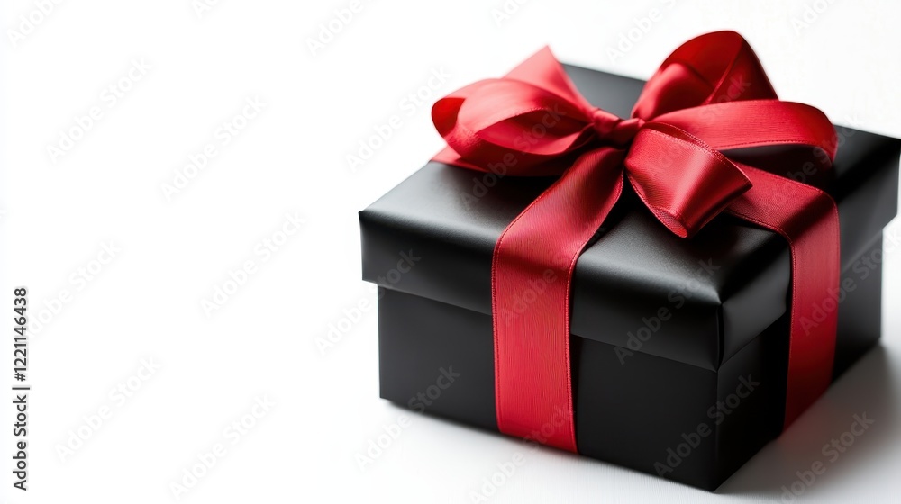 A charming black present tied with a striking red bow, exuding elegance and anticipation, inviting recipients to indulge in the joy of giving and receiving during celebrations. A charming black present tied with a striking red bow, exuding elegance and anticipation, inviting recipients to indulge in the joy of giving and receiving during celebrations.