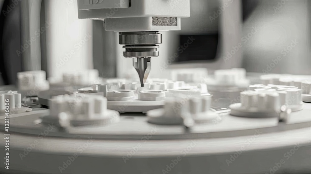 Automated Precision Machine Processing White Components Automated Precision Machine Processing White Components