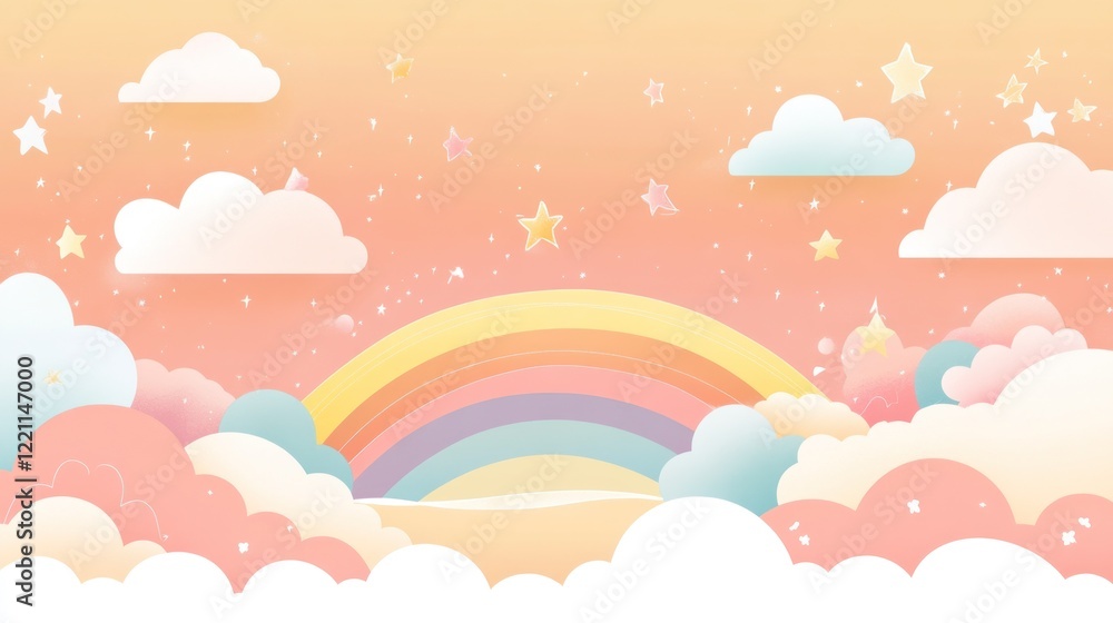 Pastel Rainbow Sky with Clouds and Stars Pastel Rainbow Sky with Clouds and Stars