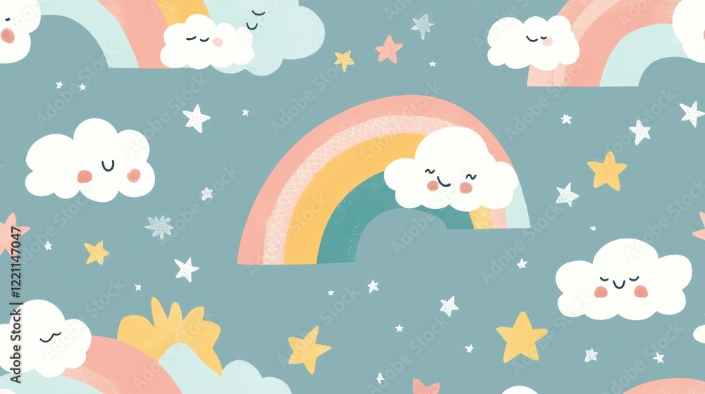 Happy Clouds Rainbows and Stars Night Sky Design Happy Clouds Rainbows and Stars Night Sky Design