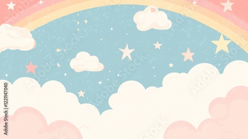 Pastel Rainbow Sky With Clouds and Stars
