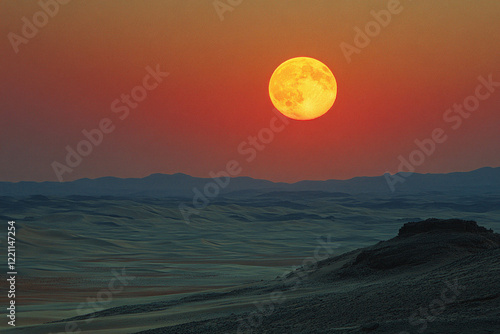 A Serene Desert Landscape At Sunset, Serving As A Beautiful Ramadan Background