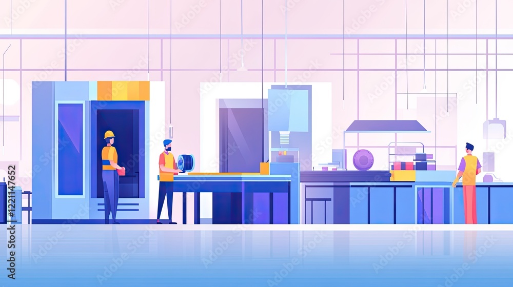 Factory Workers Operating Industrial Machinery and Equipment Factory Workers Operating Industrial Machinery and Equipment