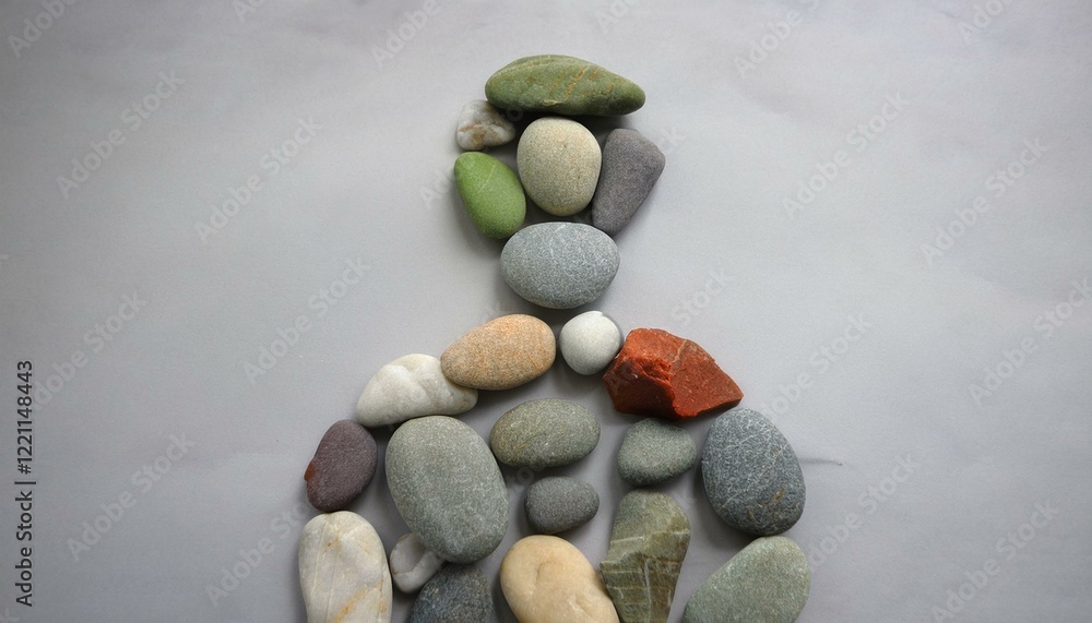 불규칙한 형태의 돌들이 조화를 이루는 인간 형상,  서로 다른 사회적 역할들이 결합하여 하나의 형태를 이루는 과정을 나타낸다