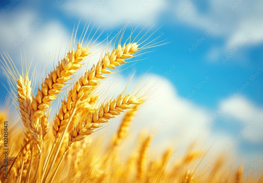 Close up of a wheat field with a blue sky background Close up of a wheat field with a blue sky background