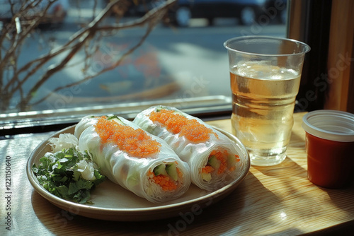 Spring Rolls Served On A Table