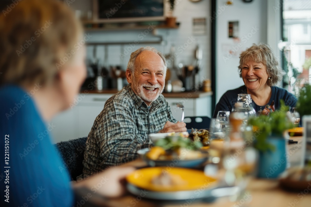 A family is happily preparing delicious food together in a kitchen A family is happily preparing delicious food together in a kitchen