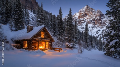 Cozy Log Cabin nestled in a Snowy Mountain Valley