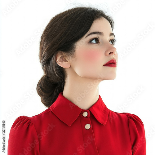 Woman In Red Shirt Isolated