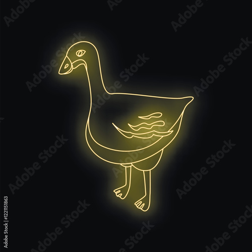 Stylized neon yellow goose glowing on a black background, creating a striking visual