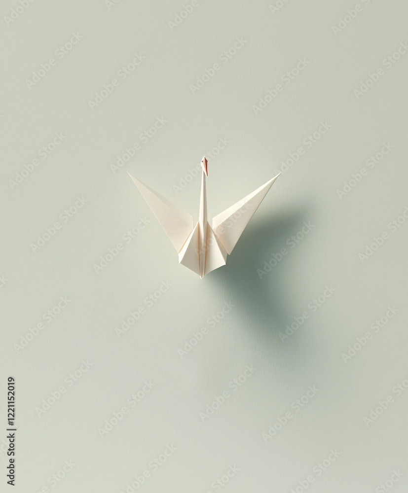 Naklejka premium Expressing Gratitude with a Pastel Cream Thank You Card Featuring a Single Origami Crane Serene Setting Greeting Card Design