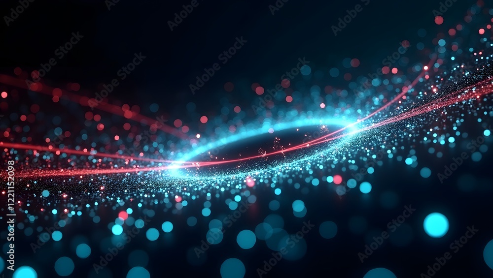 Fototapeta premium A mesmerizing swirling vortex of particles and light, resembling a cosmic black hole or galaxy, on a dark background