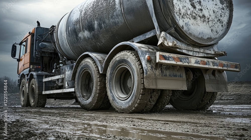 Muddied Cement Mixer Truck on Rough Terrain Muddied Cement Mixer Truck on Rough Terrain