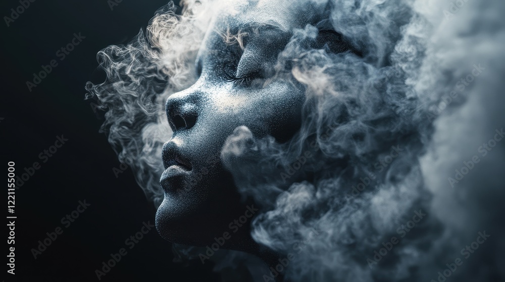 Swirling industrial smoke creating an ominous child's face, Abstract representation of pollution. Swirling industrial smoke creating an ominous child's face, Abstract representation of pollution.