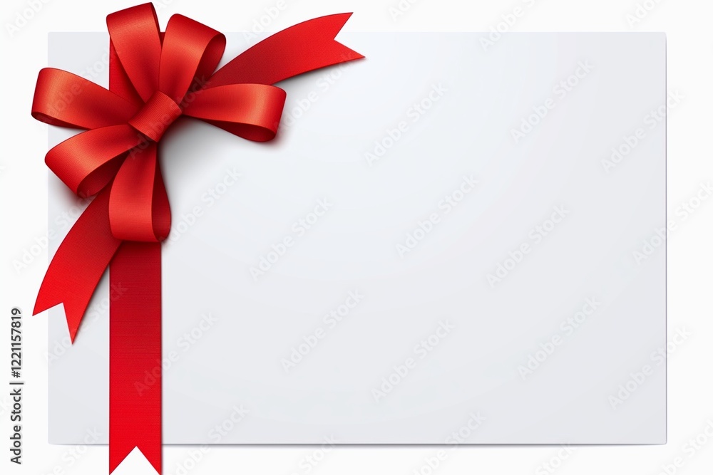 Design a blank white card with copy space with a red bow Design a blank white card with copy space with a red bow