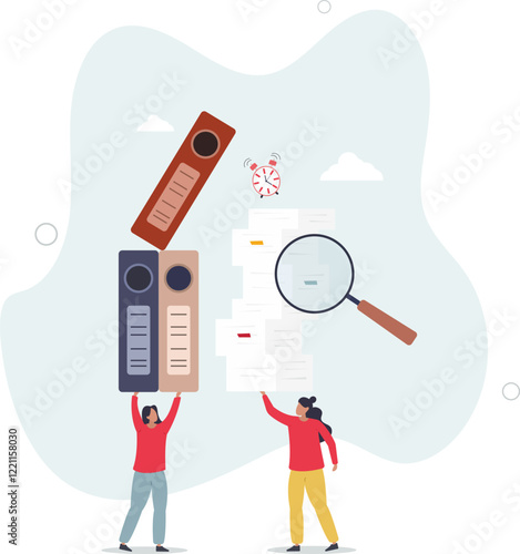 sorting unorganized stacks and heap.business and time management concept.flat characters.