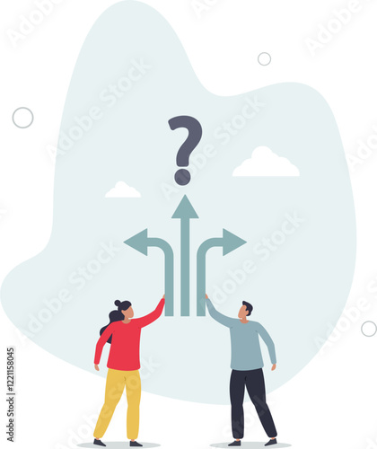 Direction choice, crossroad or decision for career path, choosing path way, challenge or opportunity doubt, determination or tough decision concept.flat characters.
