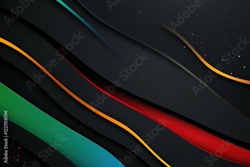 Vibrant abstract waves in dark tones create visual depth