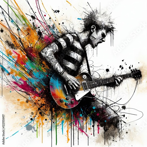 Energetic Punk Rocker with Guitar photo