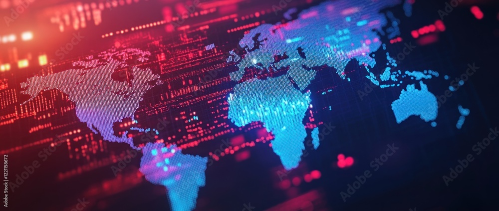 Obraz premium Global Network: A Digital World Map Visualization