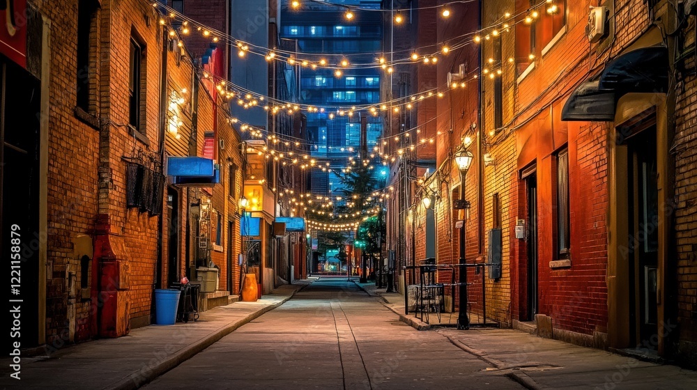 Mysterious Urban Alleyway Illuminated by Neon Lights Mysterious Urban Alleyway Illuminated by Neon Lights