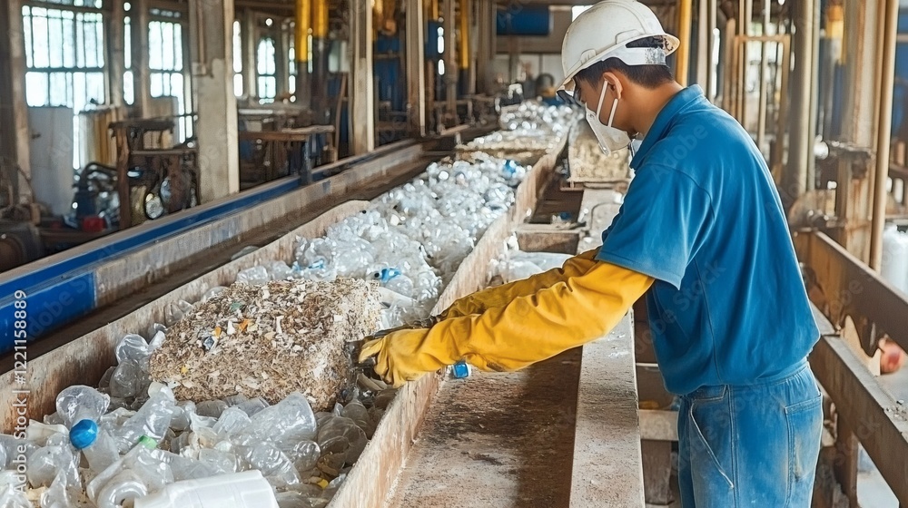 Recycling Plant Worker Sorting Plastic Waste Recycling Plant Worker Sorting Plastic Waste