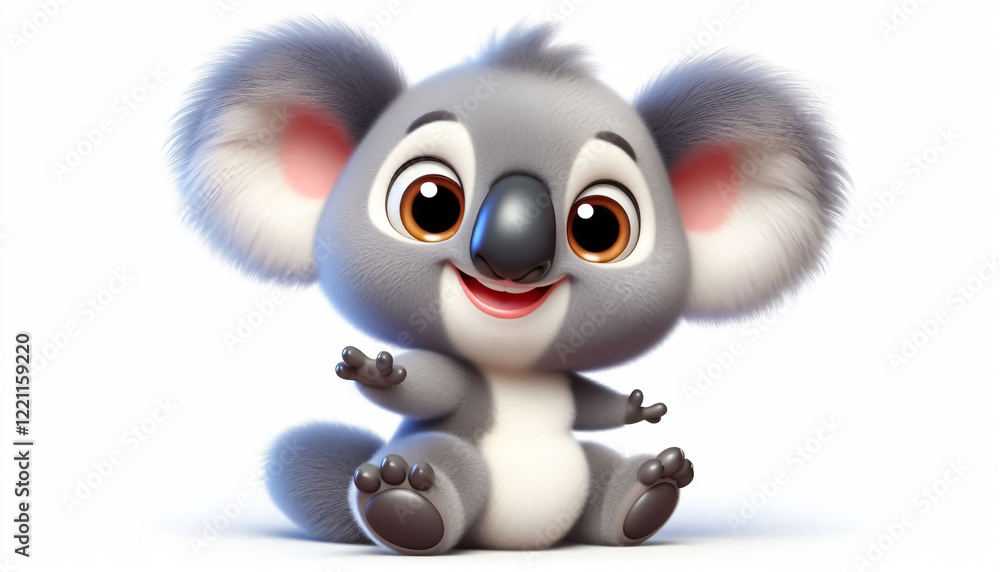 Obraz premium 3D funny cute koala cartoon on white background