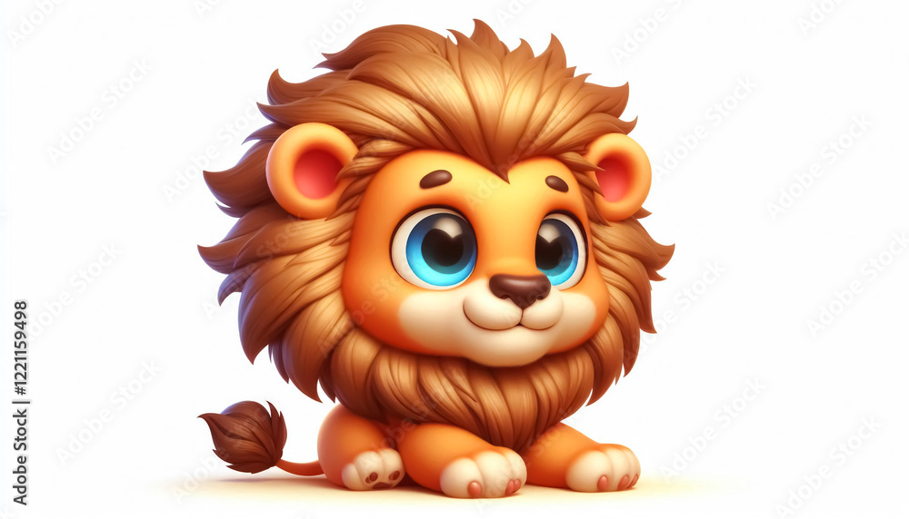 Fototapeta premium 3D funny cute lion cartoon on white background