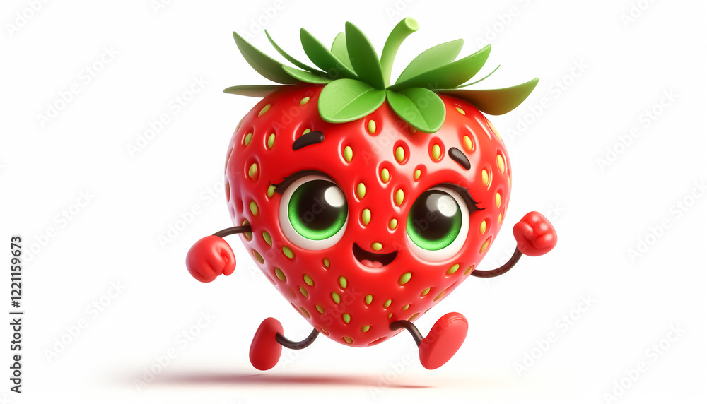 Obraz premium 3D funny cute strawberry cartoon on white background