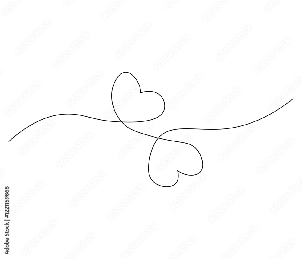 Two heart and love sign. One continuous line drawing of love icon. Symbol of Valentine day and romantic moment. Editable stroke. Doodle line illustration Two heart and love sign. One continuous line drawing of love icon. Symbol of Valentine day and romantic moment. Editable stroke. Doodle line illustration