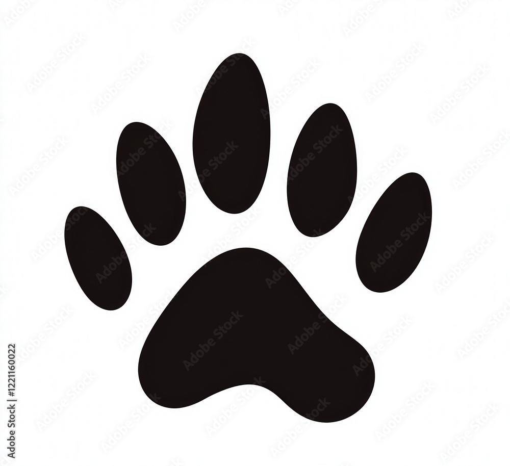 A black paw print icon that stands out vividly on a white background A black paw print icon that stands out vividly on a white background