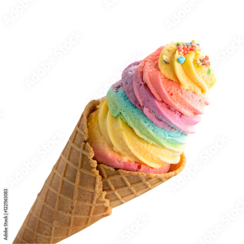 Photos rainbow sherbet ice cream cone on transparent background