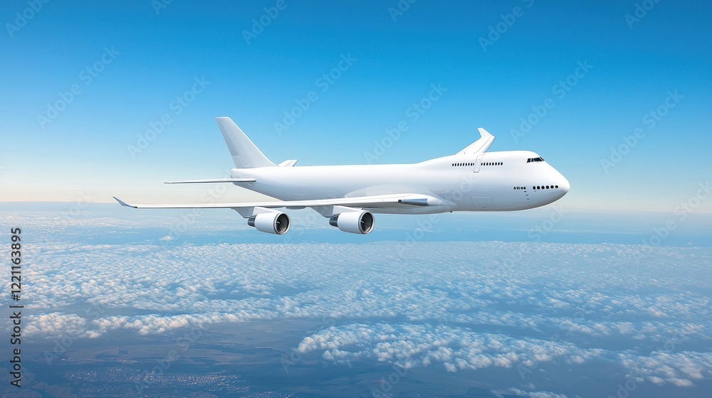 Obraz premium White Airplane in Flight Above Clouds