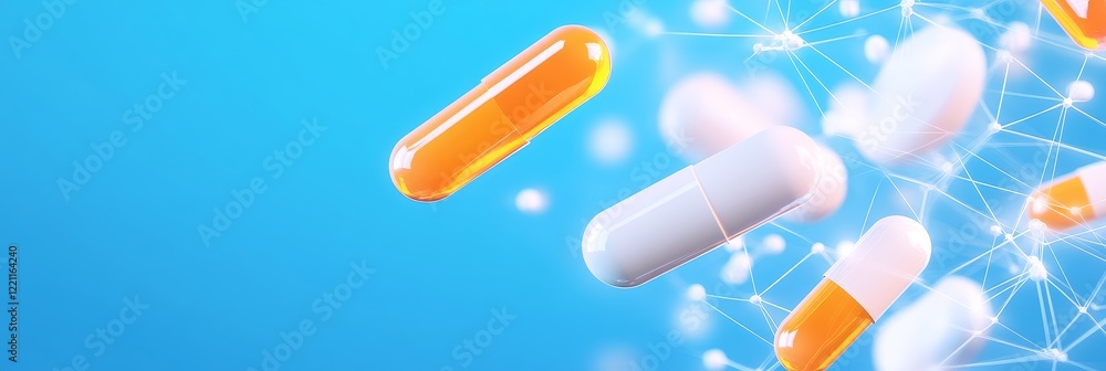 Abstract Polygonal Pills and Capsules Hologram - Medical technology, healthcare innovation, pharmaceutical research, digital medicine, futuristic treatment. Abstract Polygonal Pills and Capsules Hologram - Medical technology, healthcare innovation, pharmaceutical research, digital medicine, futuristic treatment.