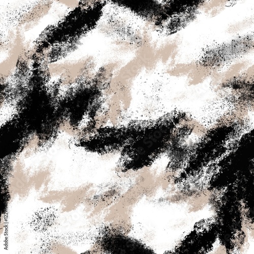 Seamless abstract pattern. Simple background with black, beige, white texture. Digital brush strokes background. Design for textile fabrics, wrapping paper, background, wallpaper, cover.