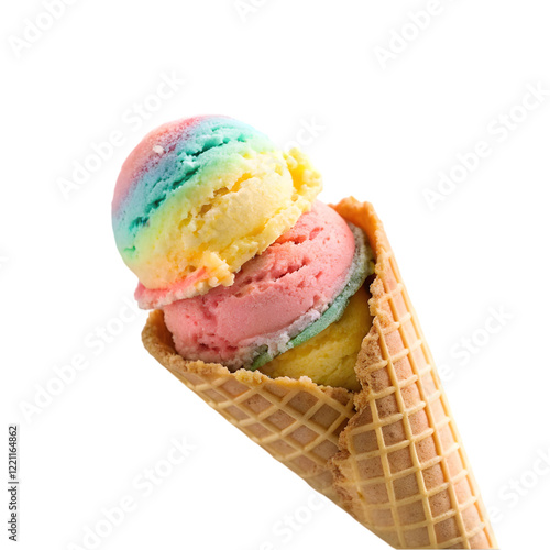 Foto rainbow sherbet ice cream cone on transparent background