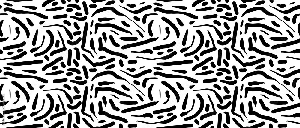 Seamless abstract geometric pattern. Background in black, white. Illustration. Lines, meanders. Design for textile fabrics, wrapping paper, background, wallpaper, cover. Seamless abstract geometric pattern. Background in black, white. Illustration. Lines, meanders. Design for textile fabrics, wrapping paper, background, wallpaper, cover.