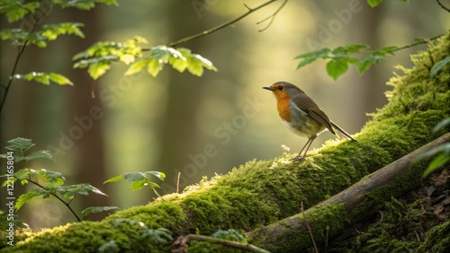 European Robin on Mossy Log...